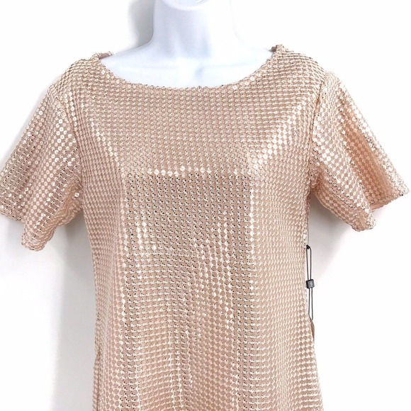 Laundry By Shelli Segal Womens Blush Pink Sequined Sheath Mini Dress Size 0 - Picture 4 of 9